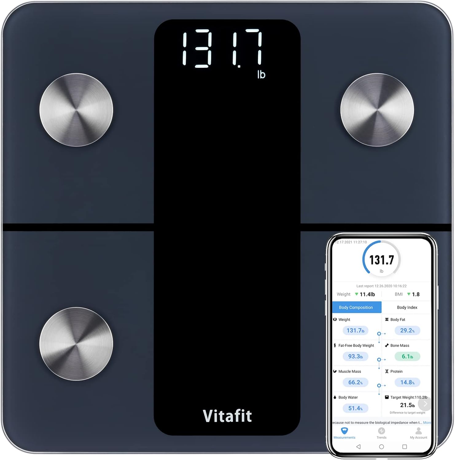 Vitafit Smart Bathroom Scale - Body Weight - Professional Factory Since 2001 - App Sync 13 - Body Composition Including BMI, Body Fat and Muscle - 181.4 kg