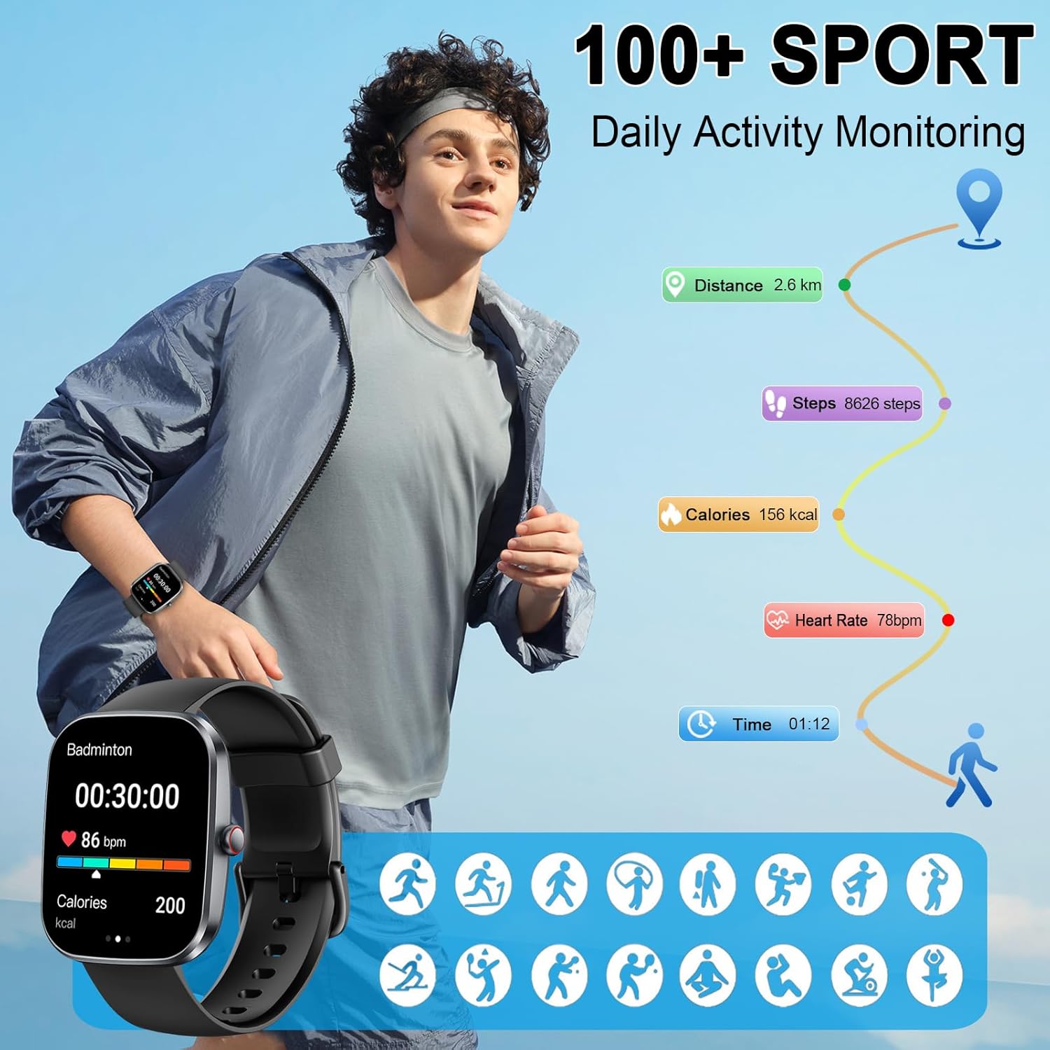 Smart Watch for Men Women with Bluetooth Call 1.91" HD Touch Screen Fitness Watch with 24H Sleep/Heart Rate Monitor, 120+ Sports Modes