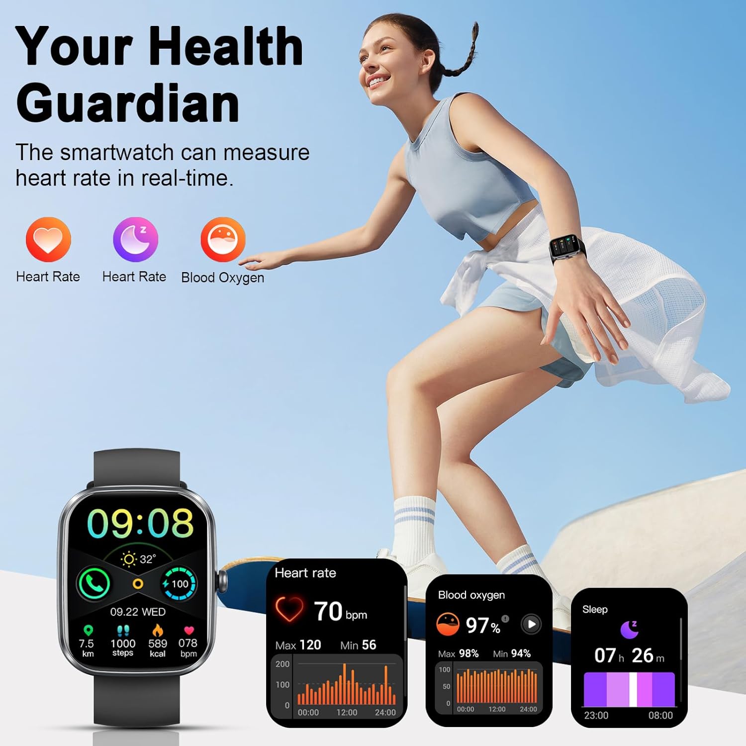 Smart Watch for Men Women with Bluetooth Call 1.91" HD Touch Screen Fitness Watch with 24H Sleep/Heart Rate Monitor, 120+ Sports Modes