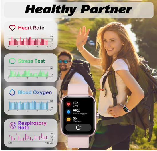 1.8 inch Smart Watch for Men Women Bluetooth Call DIY Dial Heart Rate Monitor Blood Oxygen Monitor 100+ Sports Modes IP68 Waterproof